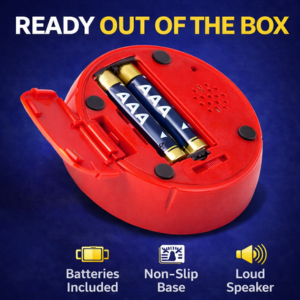 Fake news button bottom with AAA battery compartment open
