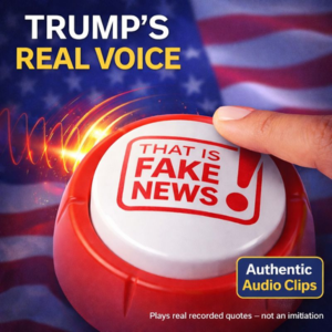 Fake new button pushed with american flag in background
