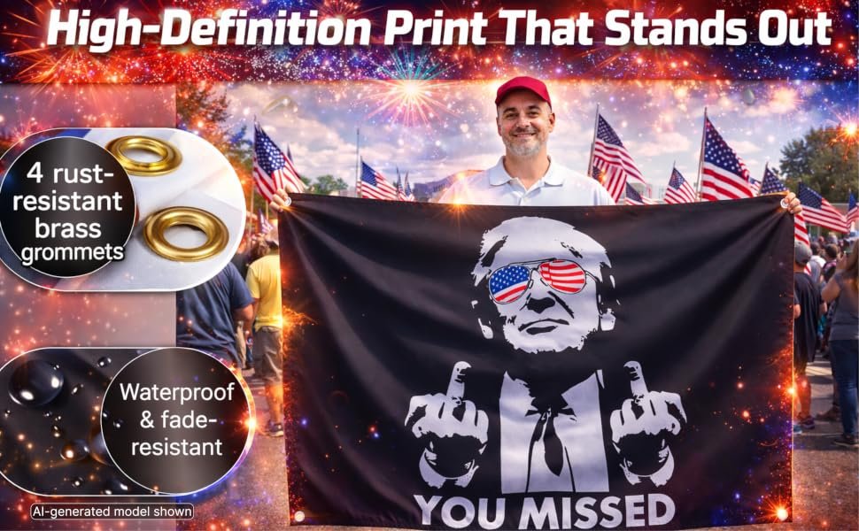 3x5 Feet American Polyester Flag "You Missed" with Four Brass Grommets