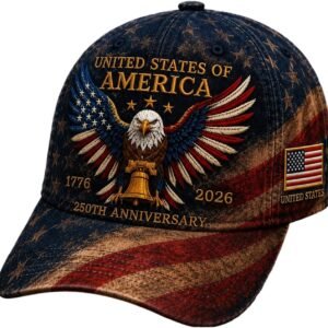 USA 250th Anniversary Patriotic Eagle Cap, Vintage Distressed Flag Eagle Liberty Bell Adjustable Baseball Hat for Men Women
