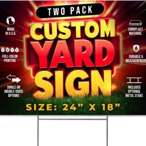 2 Pack 24″x18″ Custom Yard Signs with Stakes, Personalized Yard Signs for Outdoors, Customized Full Color Print Corrugated Signs for Business