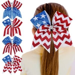 Nishine 4 pcs 8inch Girls American Flag Glitter Ribbon Cheer Hair Bows 4th of July Independence Day Ponytail Holder Hair Ties (Type A-4 pcs) Nishine 4 pcs 8inch Girls American Flag Glitter Ribbon Cheer Hair Bows 4th of July Independence Day Ponytail Holder Hair Ties (Type A-4 pcs)
