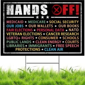 Democracy Protest Signs Anti-45th President | Hands Off Protest Anti Maga Yard Signs | Against Racism, Resist Fascism, Resist Hate Garden Lawn Sign | Double Sided with H-Stake Metal | 18×12 Inches