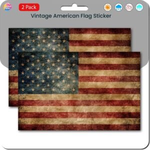 American Flag Sticker Rustic Vintage (2 Pack)- Strong Adhesive Waterproof American Flag Decal For Vehicles – No Fade, Used for Truck, Car, Helmet, Laptop, Water Bottle
