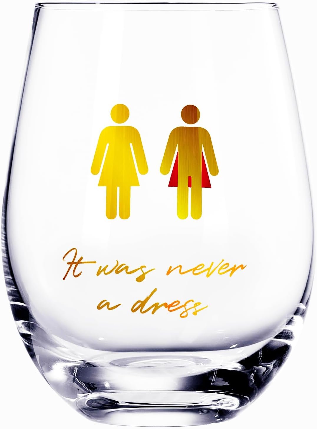 It Was Never a Dress, It Was Always a Cape - Empowering Feminist Gift for Women, Mom, Wife - Unique Birthday & Christmas Gift - 15oz Lead-Free Premium Crystal Stemless Glassware, RBG Wine Glass