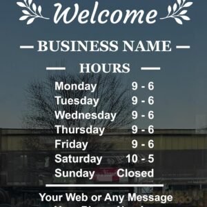 Business Hours Sign for Window Decal with Two Leaves (11Lines)