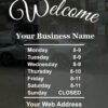 Business Hours Sign for Window Decal with Welcome Greeting – Vinyl – Portrait Style – Weatherproof & Easy to Install – Includes Free Squeegee and Easy Install Manual